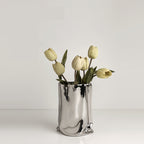 Simple Silver Ceramic Vase - Creative Irregular Ornament