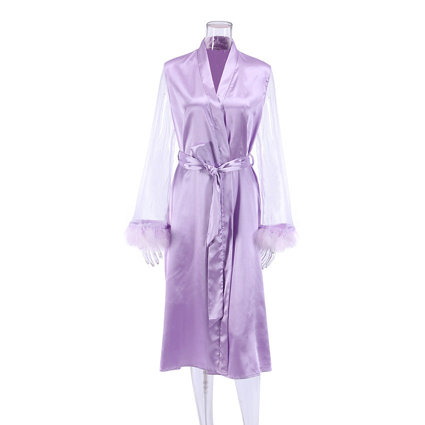 Mesh Robe with Fur