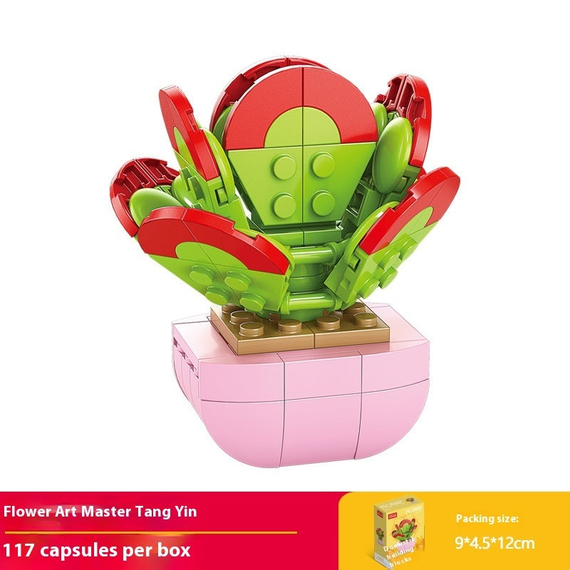 Puzzle Assembling Building Blocks Flower Pot Model Toys