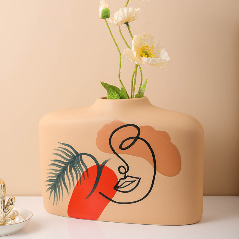 Nordic Painted Ceramic Vase - Artistic Design