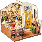 ROBOTIME Rolife Happy Kitchen Dollhouse Minature House DIY Wooden Puzzle With LED Light DG159