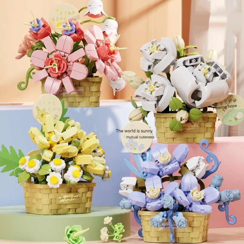 Flower Secret Words MINI Flower Basket Assembling Building Blocks Educational Assembling Puzzle Toys