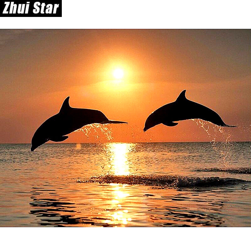 5D DIY Diamond Painting - Dolphin Sunset Water Embroidery