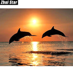 5D DIY Diamond Painting - Dolphin Sunset Water Embroidery