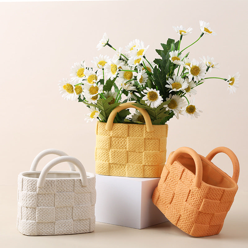 Nordic Morandi Handbag Ceramic Vase - Creative Design