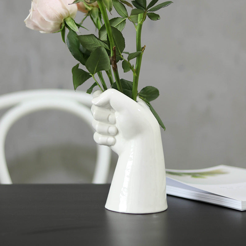 Creative Hand-Shaped Ceramic Vase - Sculptural