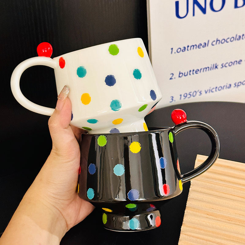 Creative Hand-painted Polka Dot Ceramic Mug Retro