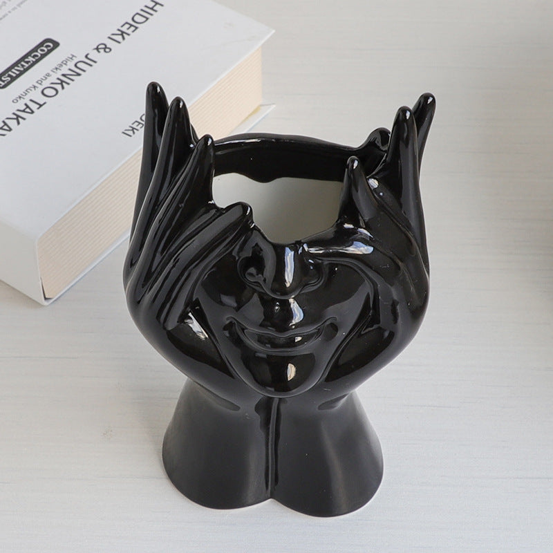 Nordic Body Art Black Ceramic Vase - Sculptural Ornament