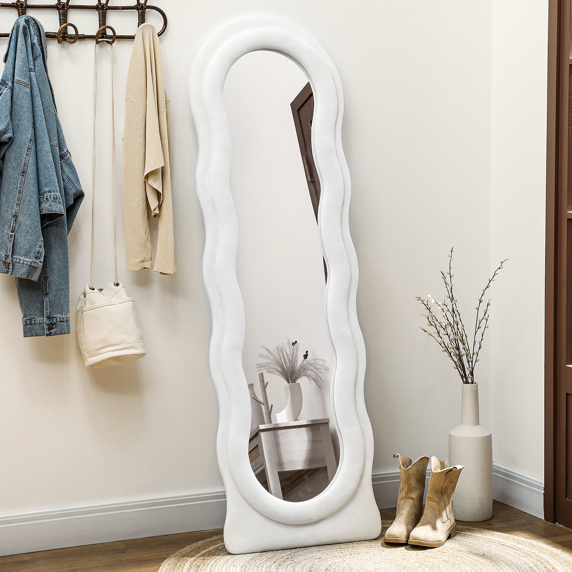 Wavy Velvet-Feel Full Length Mirror