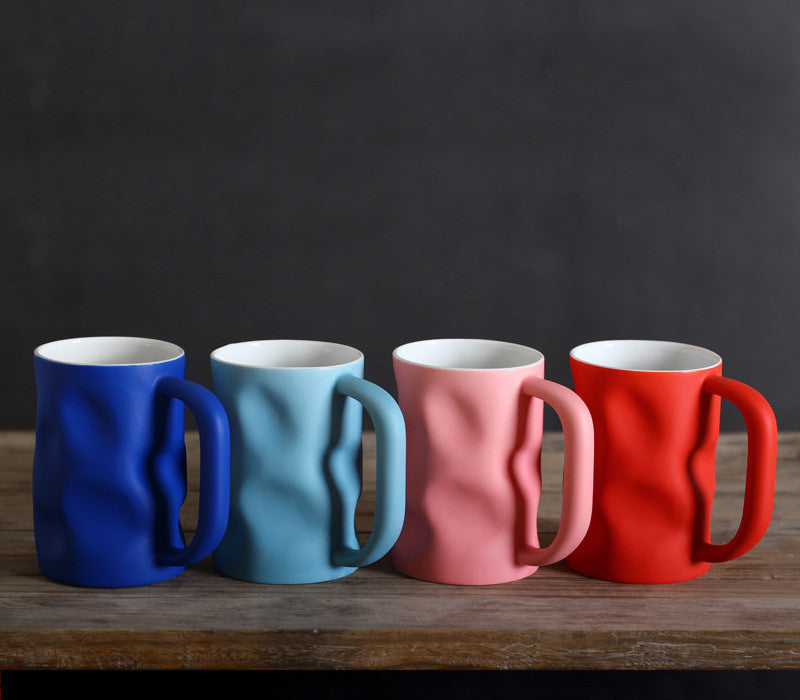 Creative Pinch Mug Klein Blue Solid Color Large-capacity Ceramic