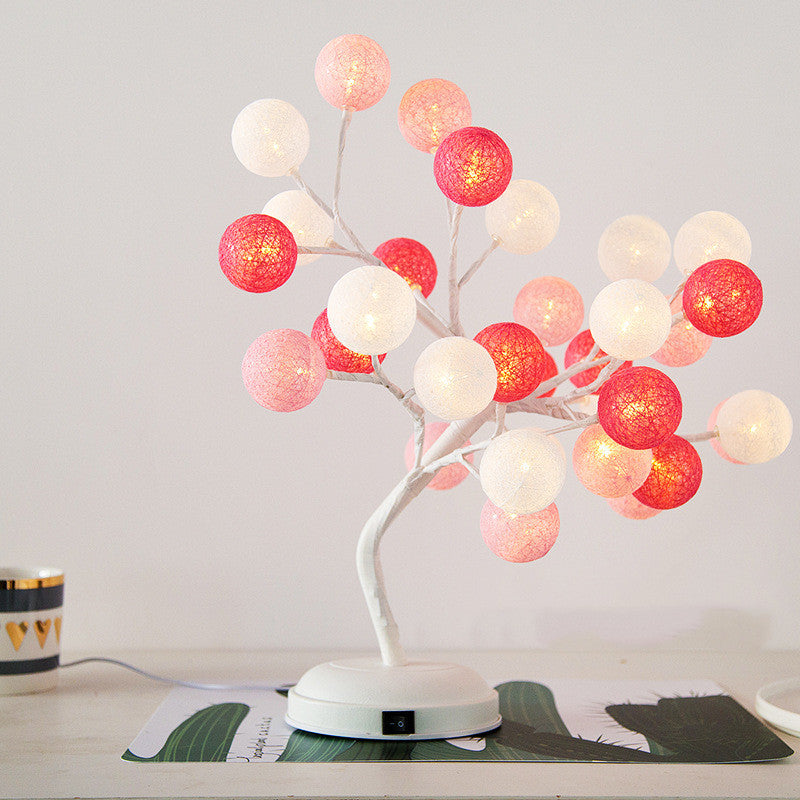 Cotton Ball Tree Lamp - Battery USB Rattan Table Light
