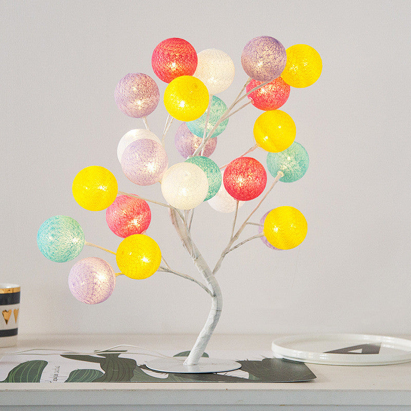 Cotton Ball Tree Lamp - Battery USB Rattan Table Light