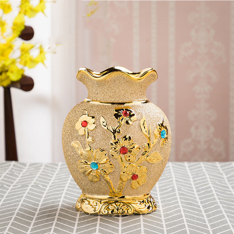Gold Electroplated Ceramic Vase - European Style Decor