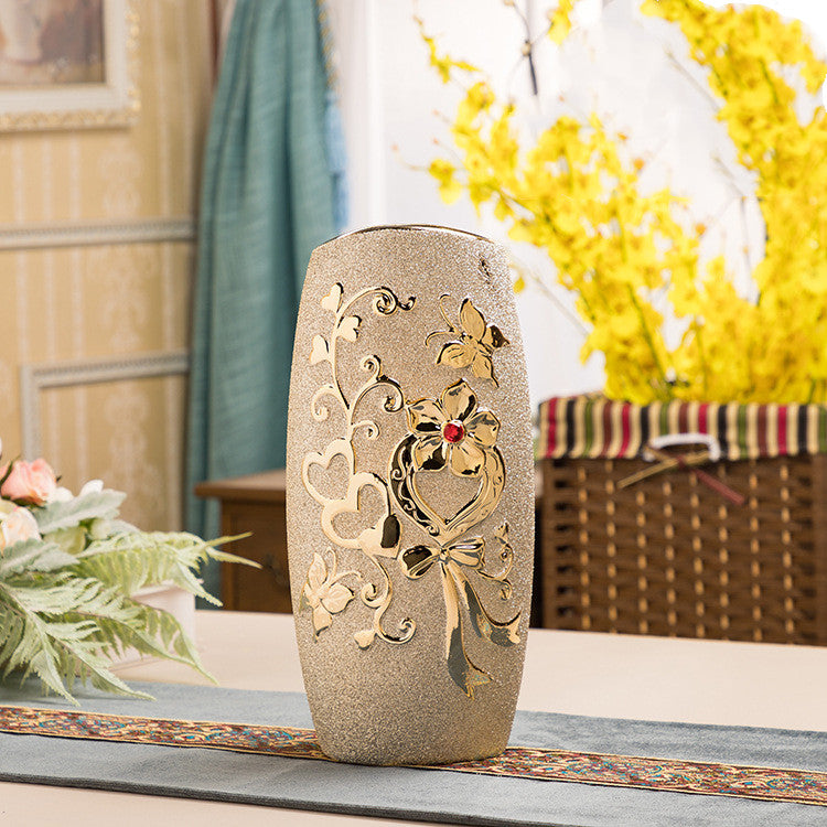 Gold Electroplated Ceramic Vase - European Style Decor