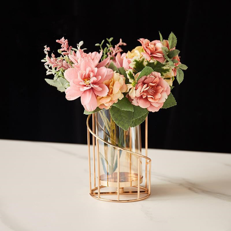 Nordic Wrought Iron & Glass Candle Holder Vase