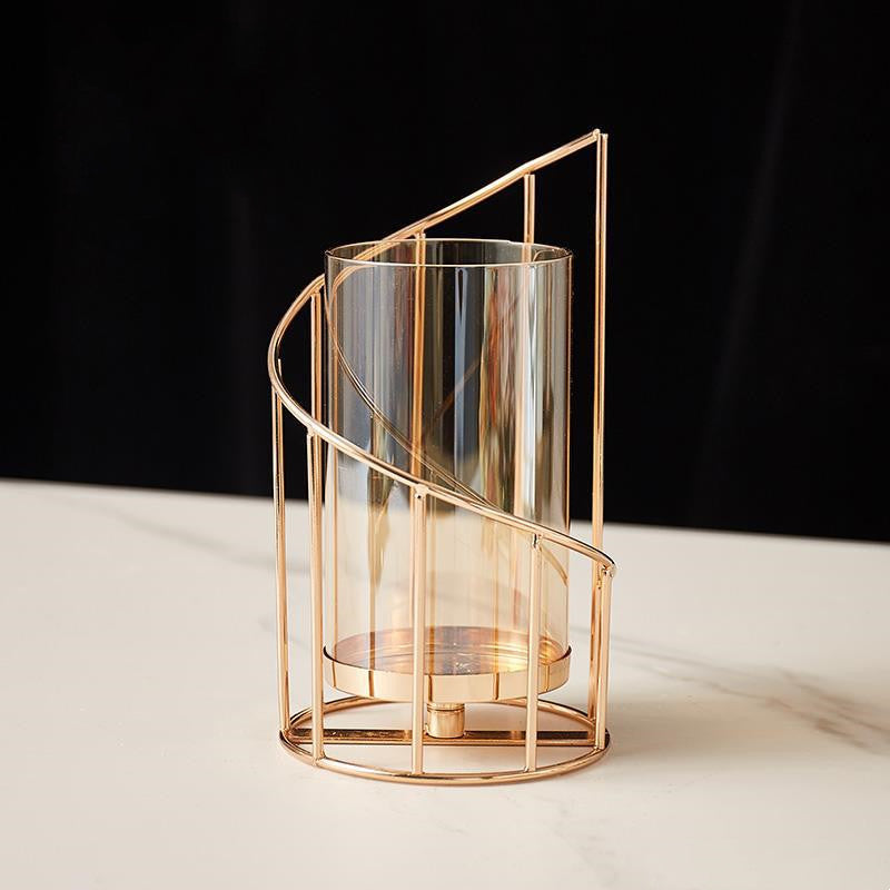 Nordic Wrought Iron & Glass Candle Holder Vase