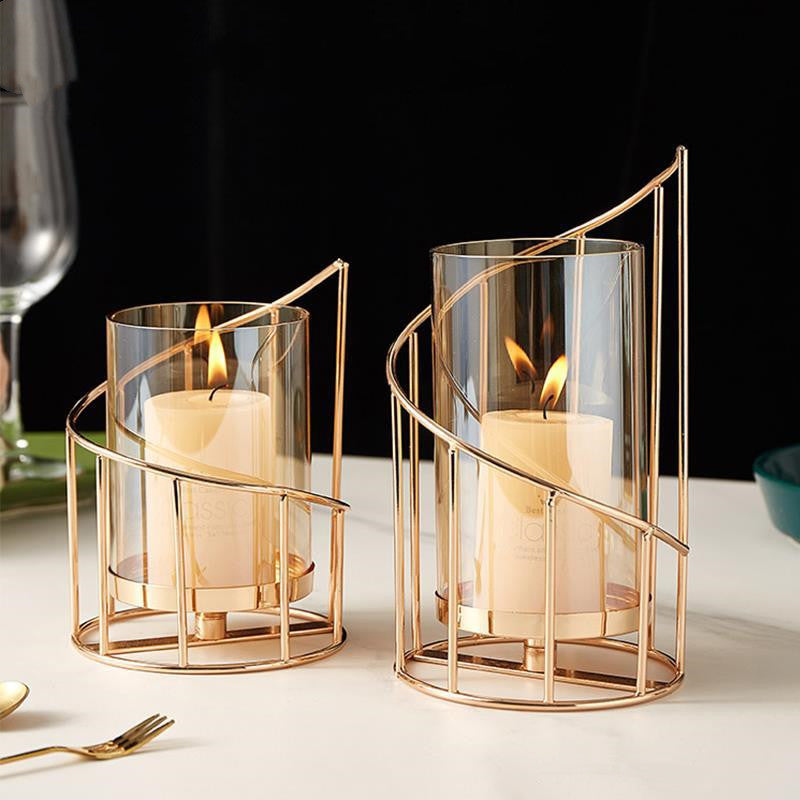 Nordic Wrought Iron & Glass Candle Holder Vase