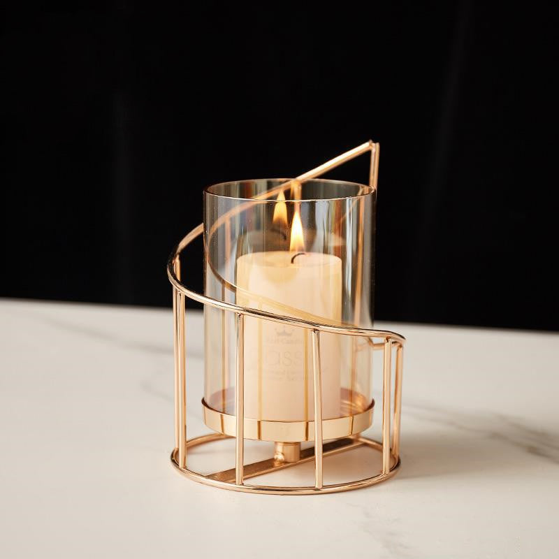Nordic Wrought Iron & Glass Candle Holder Vase
