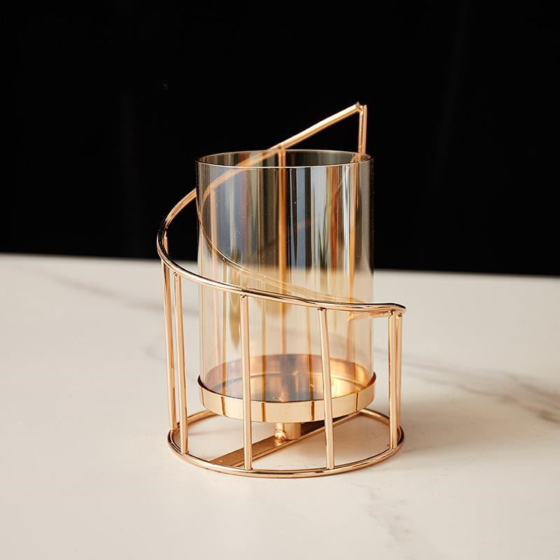 Nordic Wrought Iron & Glass Candle Holder Vase