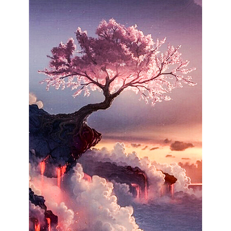Cherry Tree Lake Painting - 5D Rhinestone Embroidery