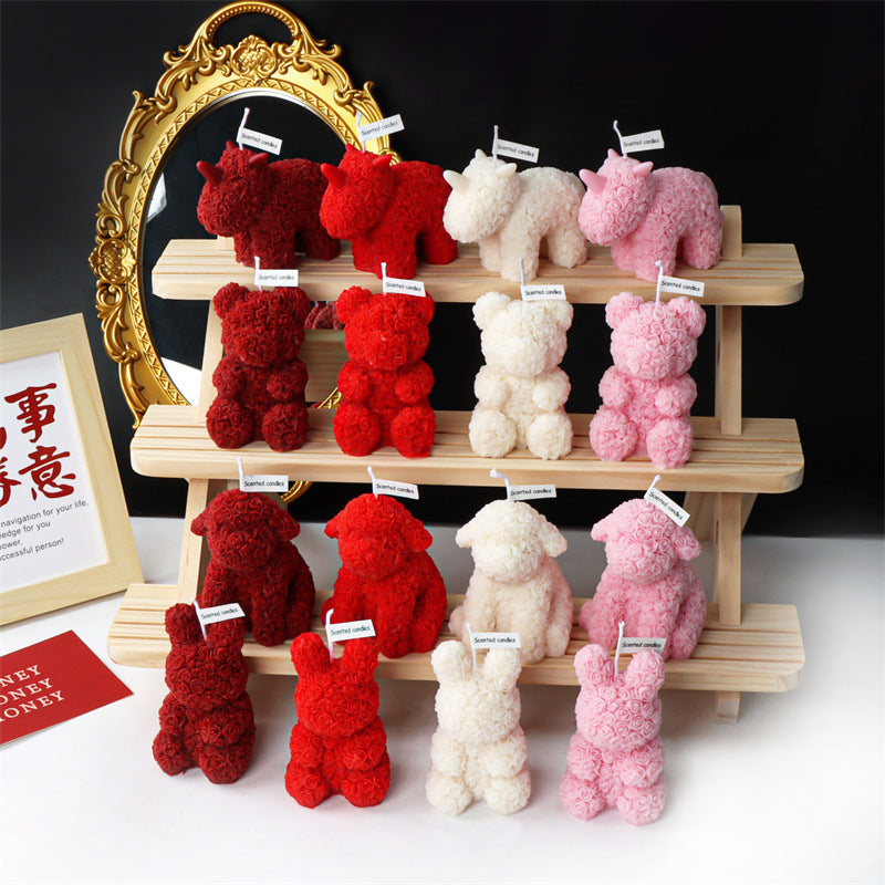 Rose Animal Soy Wax Candles - Puppy, Rabbit, Bear, Unicorn