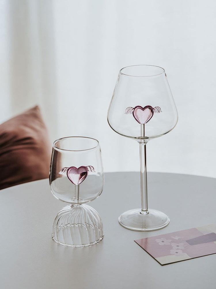 Pink Center Heart Wine Glass