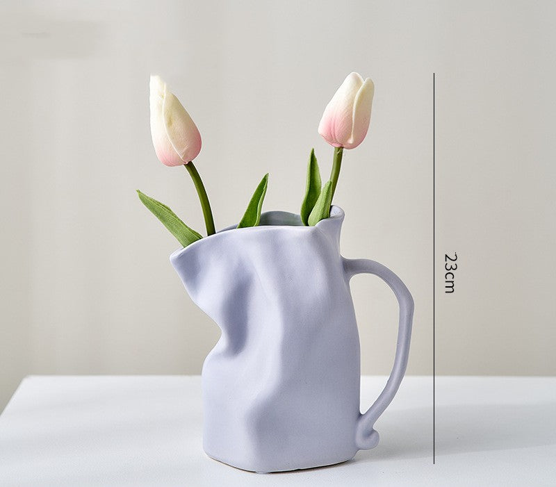 Light Luxury Electroplated Vase - Ceramic Fold Kettle Cup