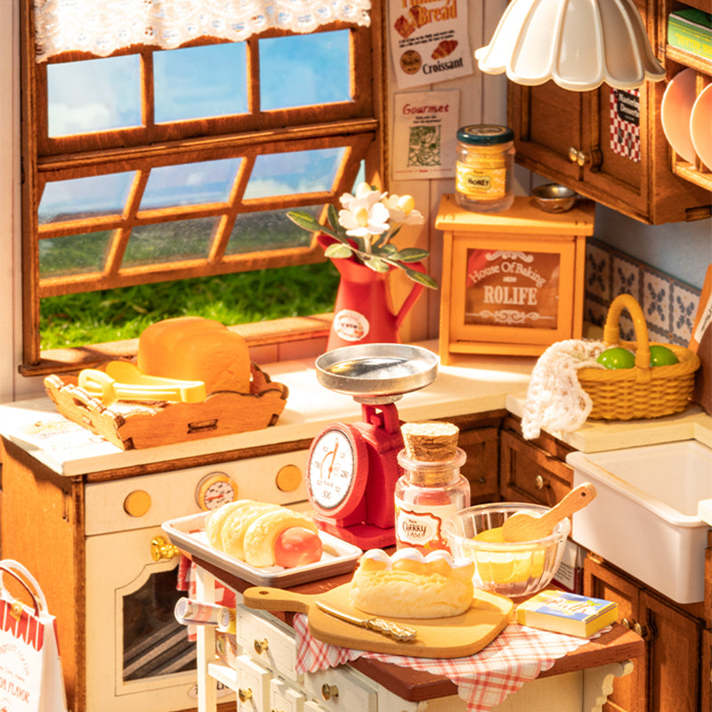 Rolife Mini Dollhouse Kit - DIY 3D Puzzle Baking Kitchen & Book Nook, Creative Craft For Adults Teens, Miniature Model Building, Unique Gift For Women