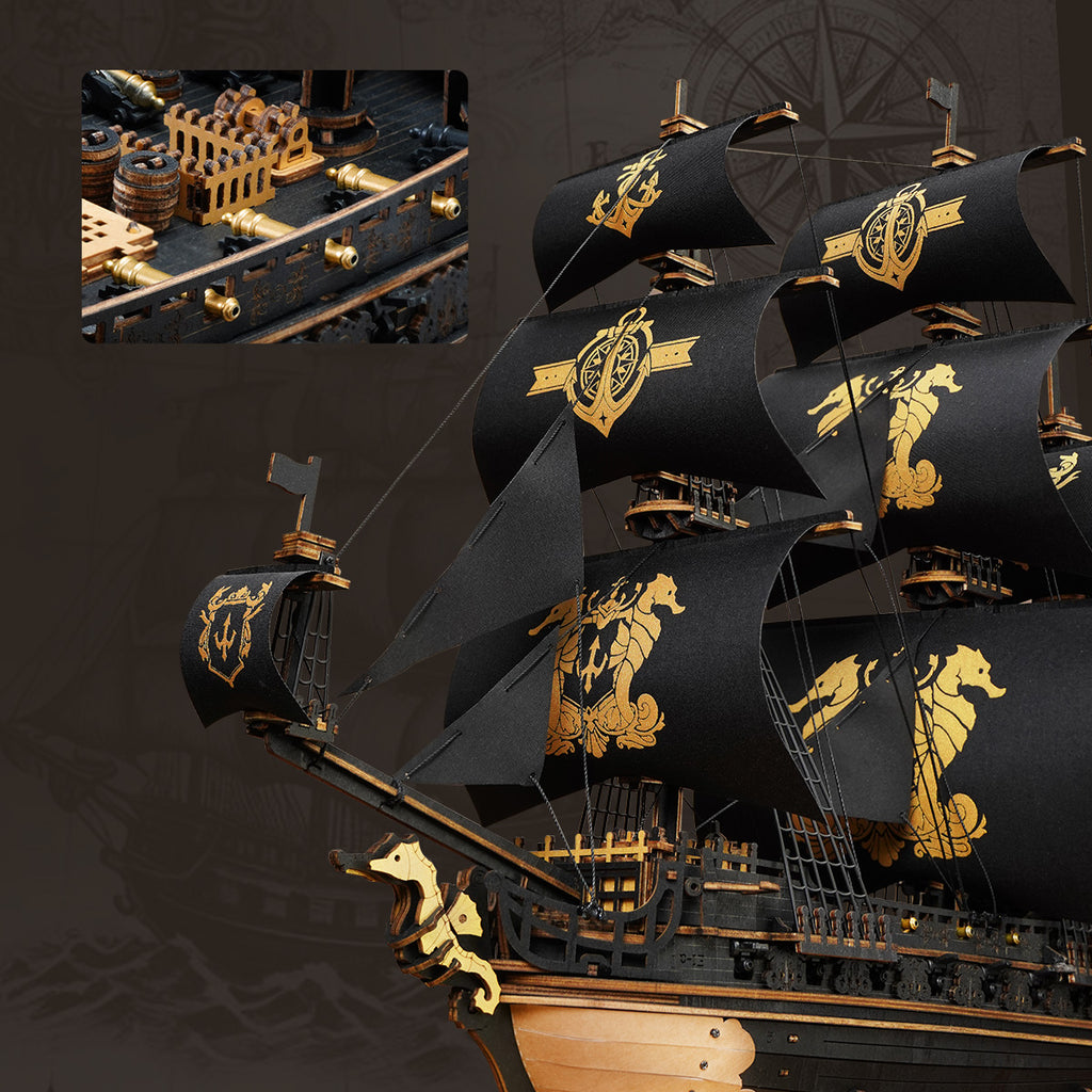 ROKR 3D Wooden Ship Model Kit - Seahorse Bark MCB02 DIY Nautical Puzzle With Moving Parts, Adult Building Project & Unique Maritime Gift For Men