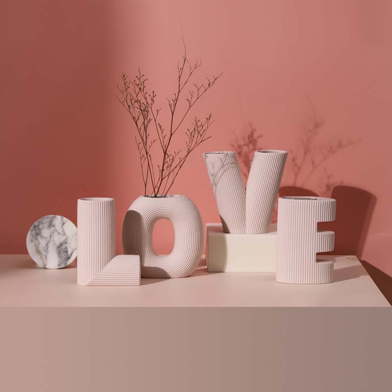 Nordic LOVE Letter Ceramic Vase - Creative Stripe Art