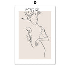 Abstract Female Wall Art Canvas Floral Line Drawing Nordic Poster