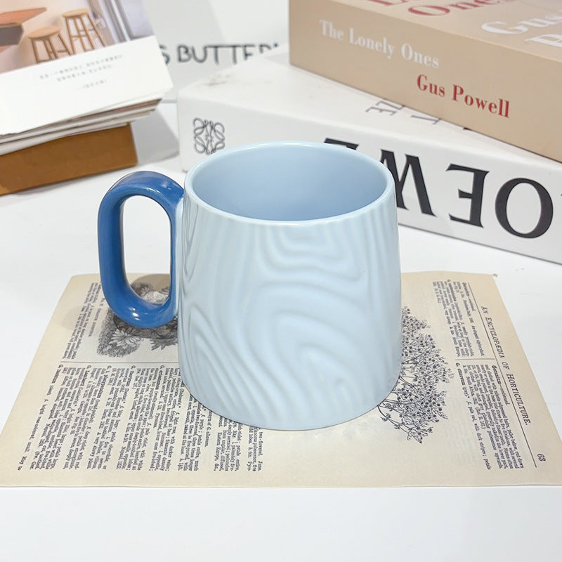 Macaron Ceramic Cup Creative Wood Grain Mug
