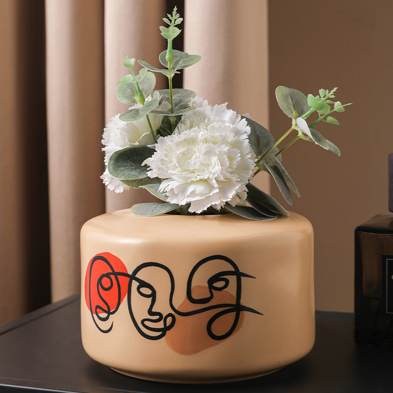 Nordic Painted Ceramic Vase - Artistic Design