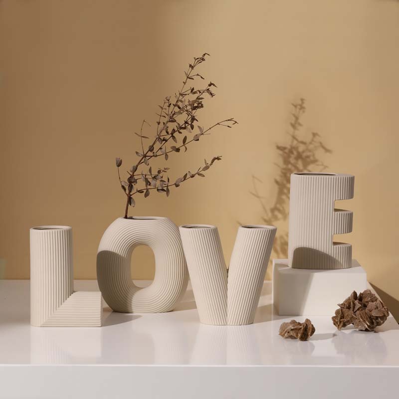 Nordic LOVE Letter Ceramic Vase - Creative Stripe Art