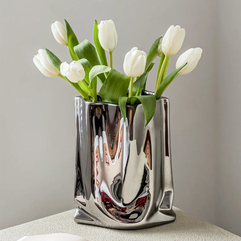 Light Luxury Electroplated Ceramic Vase - Household