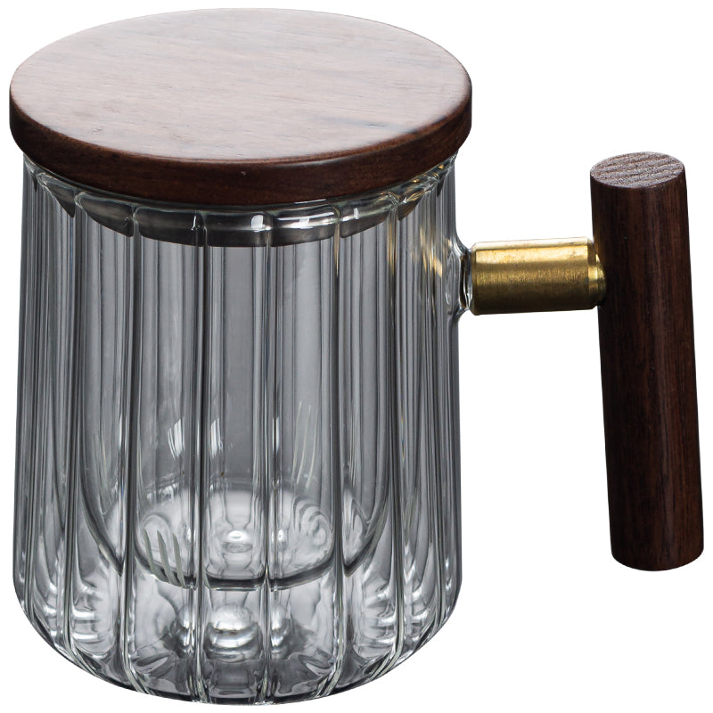 Vertical Pattern Office Cup Heat-resistant Glass Mug, Tea Cup With Filter Belt And Water Cup