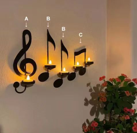 Musical Note Iron Candle Holder - Creative Decor
