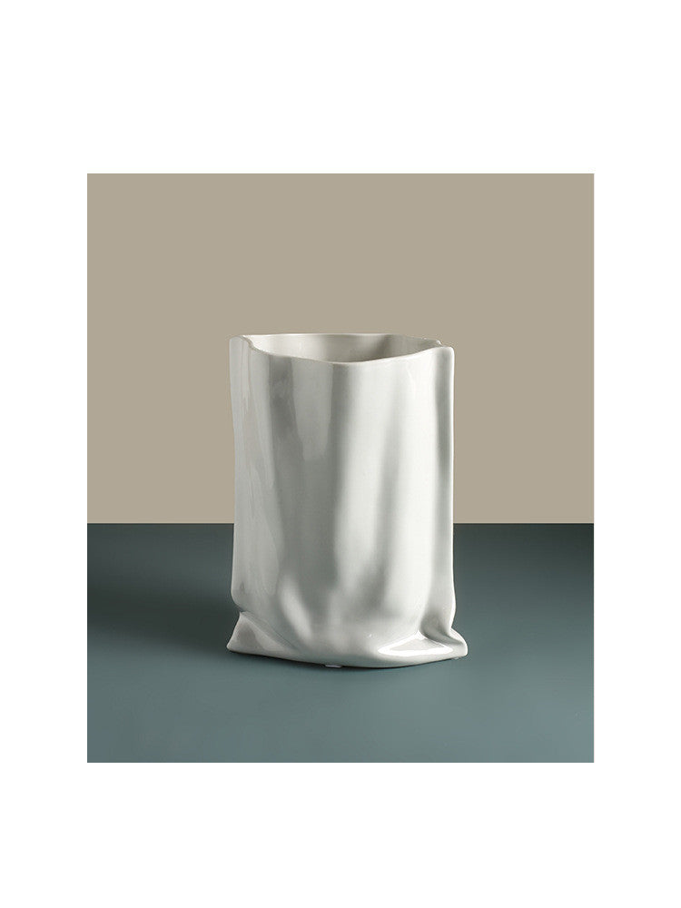 Simple Silver Ceramic Vase - Creative Irregular Ornament