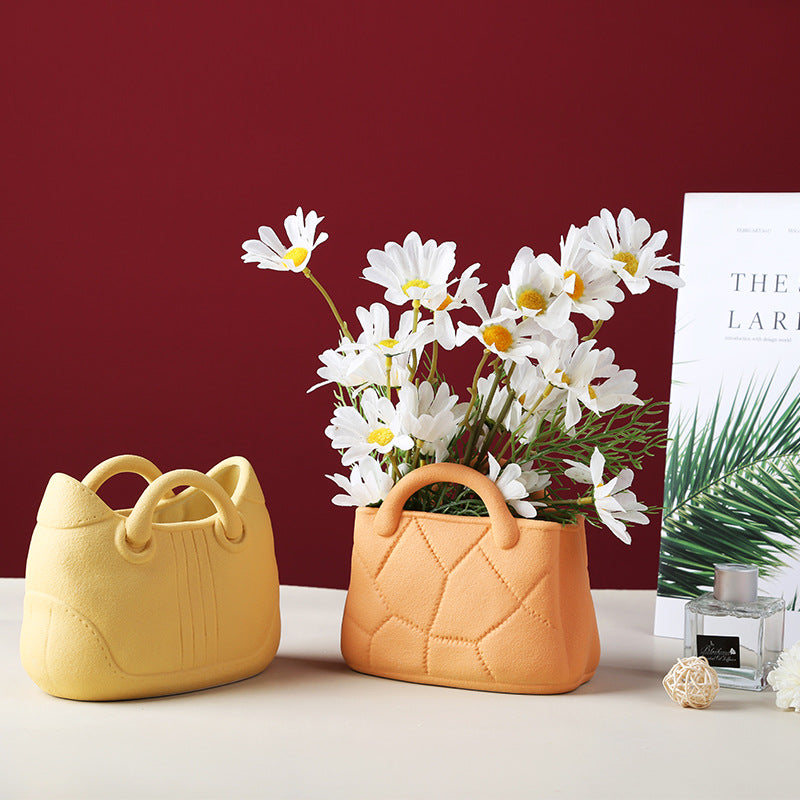 Nordic Morandi Handbag Ceramic Vase - Creative Design