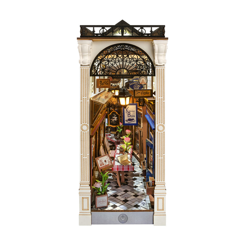 ROBOTIME DIY Book Nook Kit - Arcade Dating Scene With Dust Cover, 3D Wooden Miniature Dollhouse Puzzle, Creative Bookend Bookshelf Decor, Unique Gift For Adults