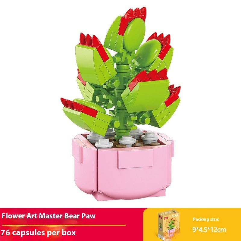 Puzzle Assembling Building Blocks Flower Pot Model Toys