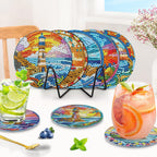 Diamond Art Drawing Coaster With Bracket, DIY Landscape Pattern Diamond Art Coaster, Suitable For Adults And Beginners Diamond Drawing Kit, Diamond Kit Craft Supplies, Exquisite Gifts For Friends