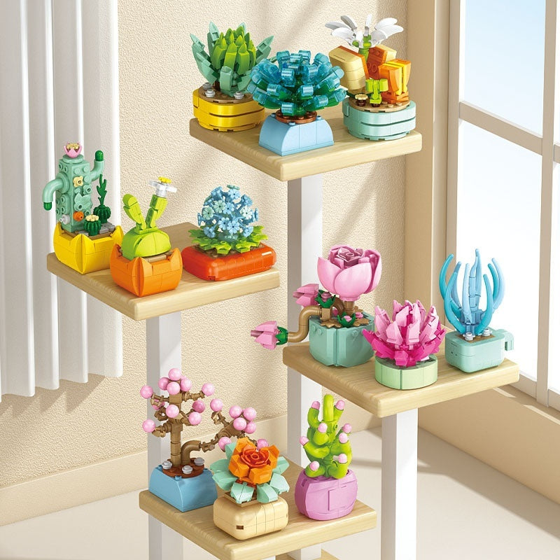 Puzzle Assembling Building Blocks Flower Pot Model Toys