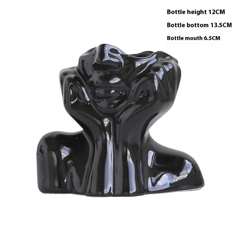 Nordic Body Art Black Ceramic Vase - Sculptural Ornament