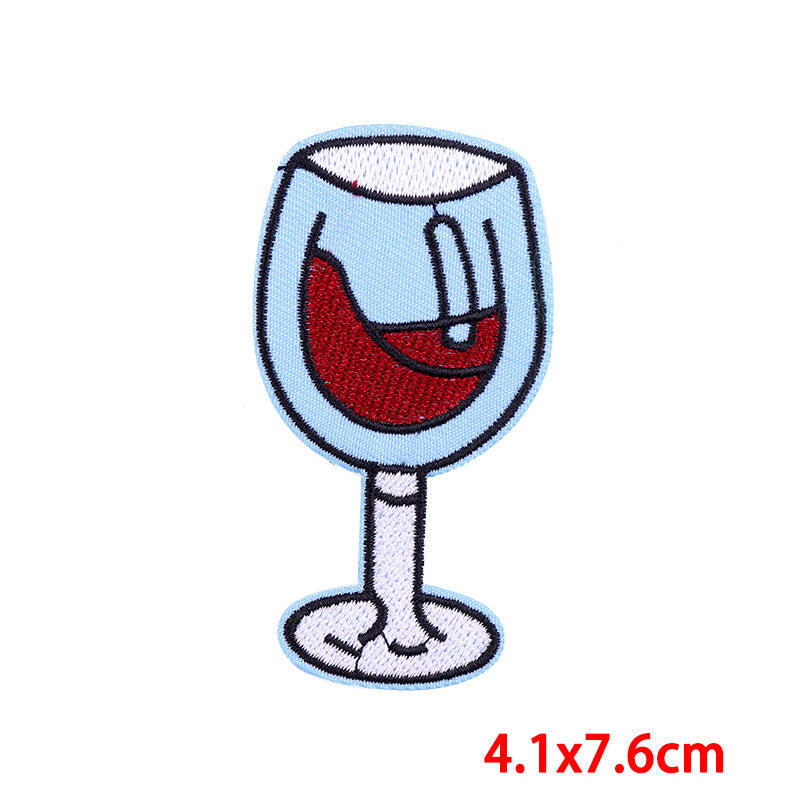 Cartoon Wine Bottle Wine Glass Embroidered Cloth Stickers DIY