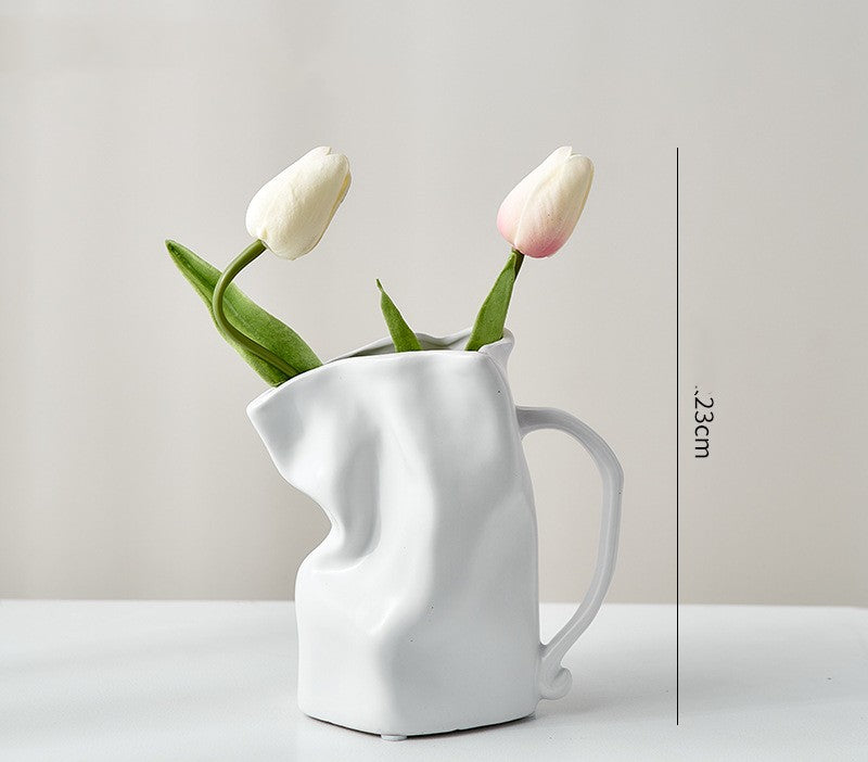 Light Luxury Electroplated Vase - Ceramic Fold Kettle Cup
