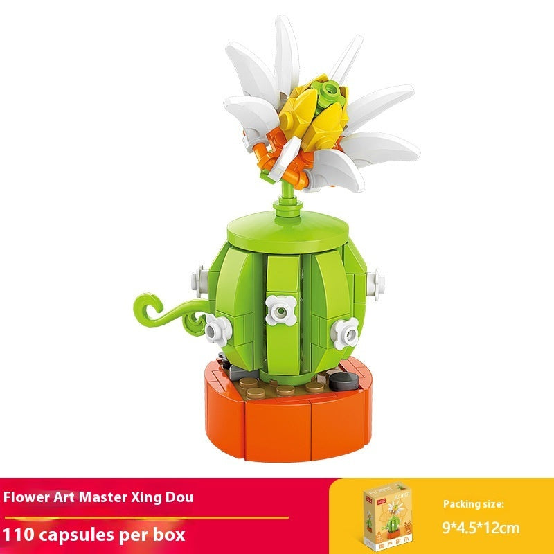 Puzzle Assembling Building Blocks Flower Pot Model Toys