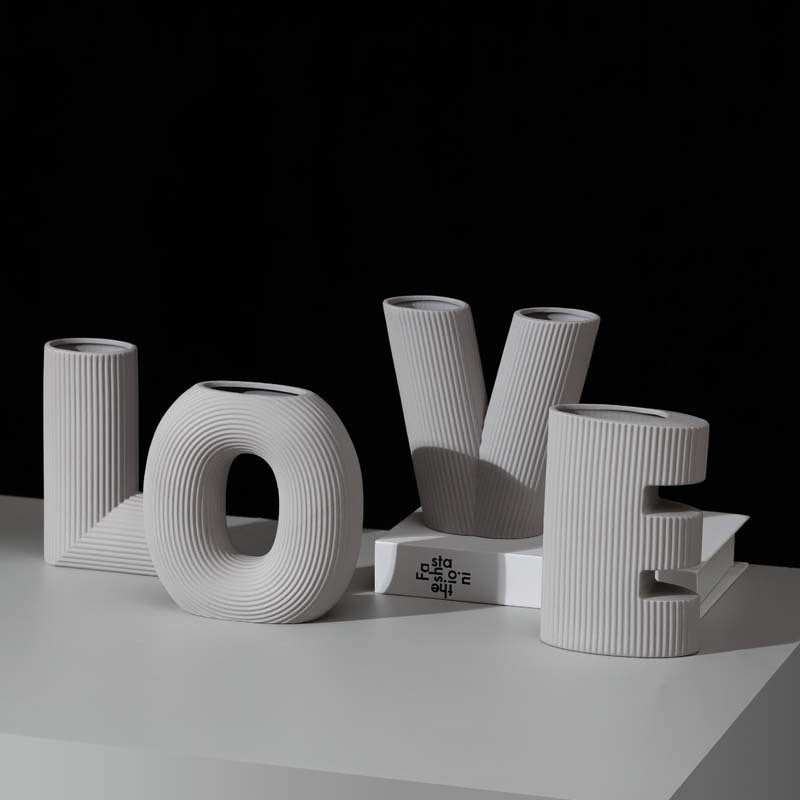 Nordic LOVE Letter Ceramic Vase - Creative Stripe Art