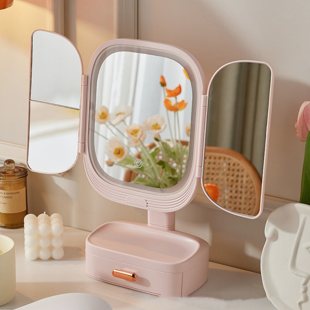 LED Desktop Cosmetic Mirror - Foldable with Light