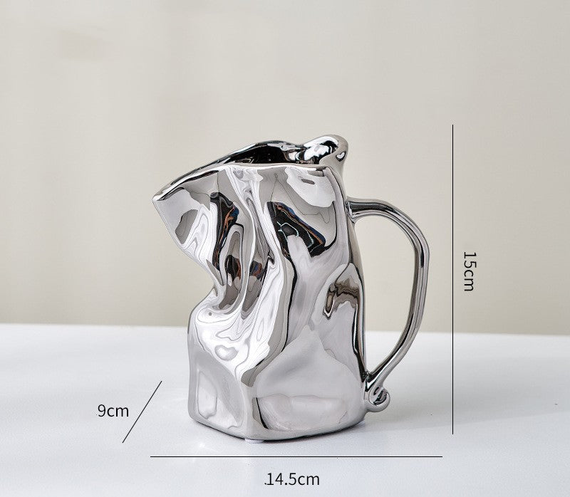 Light Luxury Electroplated Vase - Ceramic Fold Kettle Cup